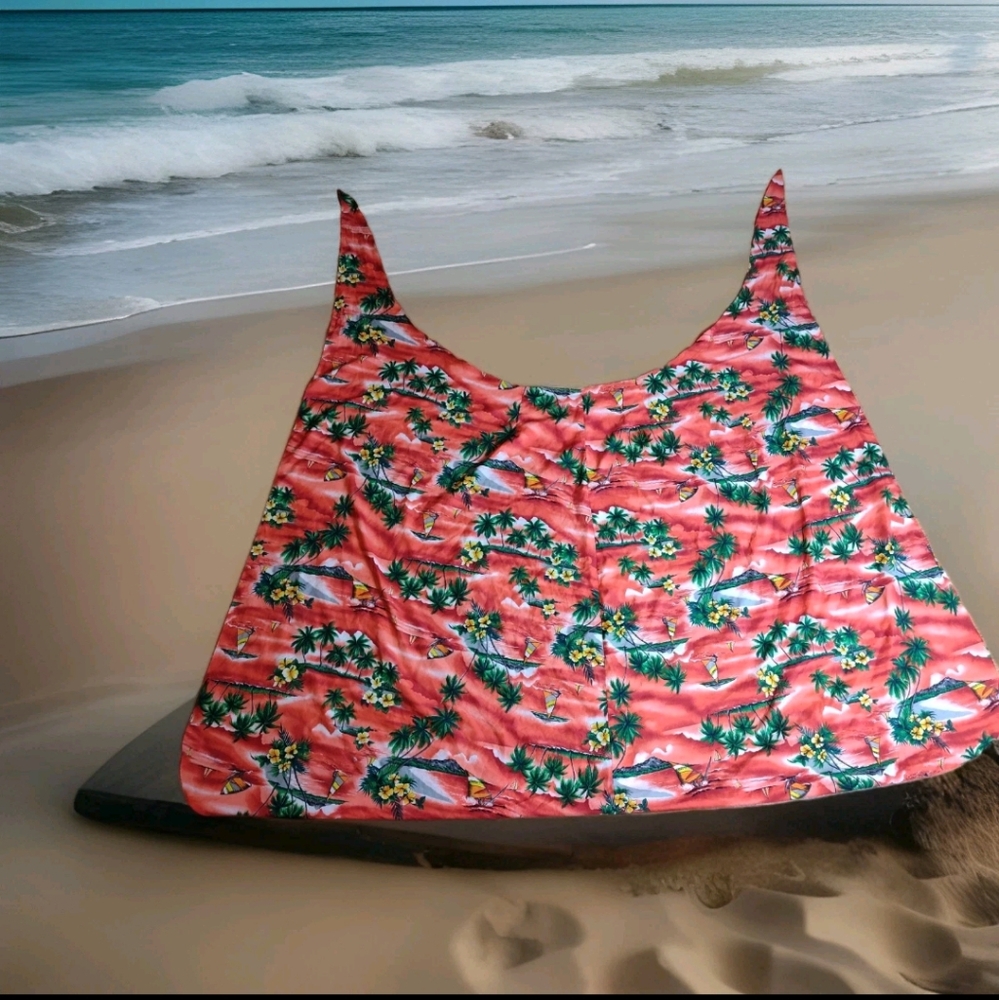 Vintage 60s 70s Helena’s Hawaiian Sarong Wrap Pareo Red Palm Tree Floral Aloha